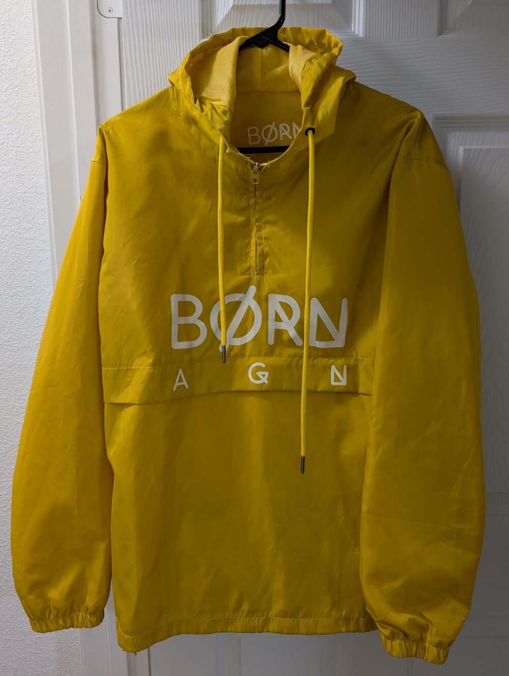 Obey Anyway Anorak Windbreaker Size Large Yellow Hooded Pullover Jacket